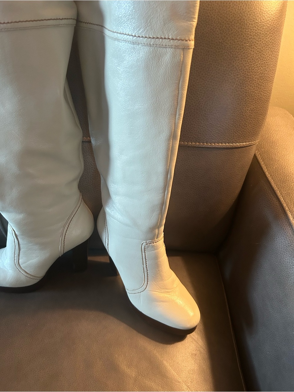Y2K Colin Stuart Classic Cream Leather Knee-High Women's Boots